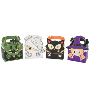 Scatole per dolcetti di Halloween, confezione da <span class=keywords><strong>4</strong></span>, simpatiche scatole regalo in carta a forma di mostro, mummia, strega e gatto per caramelle e biscotti - Product Image 1