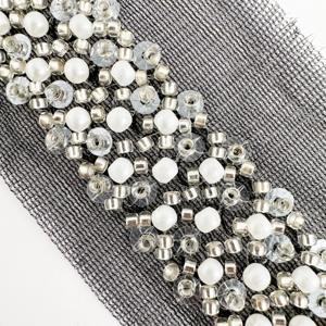 Kustom Obral Besar Renda Renda Renda Trim Mutiara Manik-manik Renda Potong Pita Kain untuk Gaun - Product Image 1