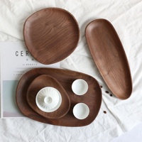 Assiettes de service en bois de noyer de luxe de forme spéciale, vaisselle naturelle, assiette à dîner de forme irrégulière