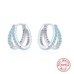 Pendientes de Plata de Ley S925 con Doble Hilera de Diamantes, Turquesa y Circonita, Pendientes de Moda para Mujer - Product Image 6