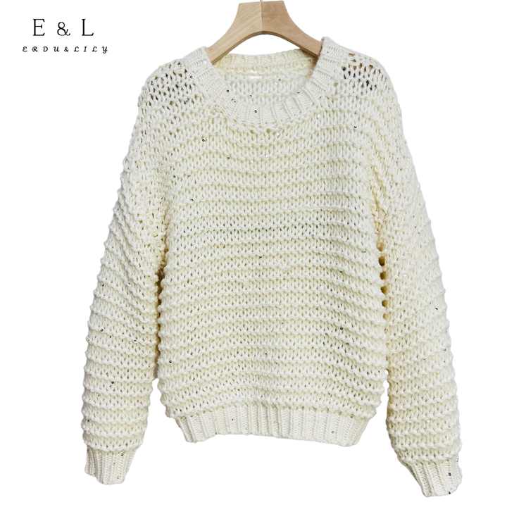 Women Knit Sweater Dress Striped Contrast Twist Pullover Jumper Sequined Casual Loose Knitwear Red/Grey Tricot