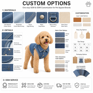 Chaleco vaquero sin mangas con solapa para perro, ropa para mascotas OEM, chaleco personalizado con broche metálico y anilla en D para cachorros pequeños y medianos - Product Image 2