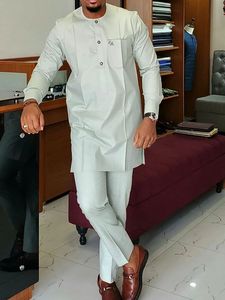 Nouveaux ensembles de costumes Kaftan pour hommes, style africain, chemises à manches longues et pantalons, ensembles simples pour hommes en 2 pièces, vêtements de club, de <span class=keywords><strong>mariage</strong></span> et de vacances - Product Image 6