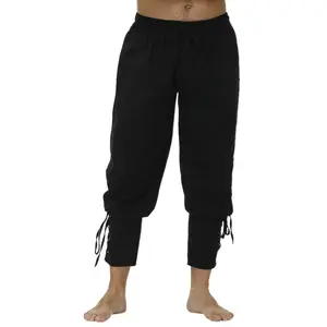 Disfraz de pantalones medievales para hombre y <span class=keywords><strong>mujer</strong></span>, pantalones de <span class=keywords><strong>pirata</strong></span> con cordones, pantalones renacentistas, <span class=keywords><strong>Pirata</strong></span>, marrón, negro, de talla grande, Halloween - Product Image 1
