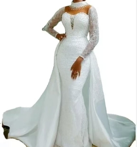 Robe de mariée sirène en dentelle à manches longues pour <span class=keywords><strong>femme</strong></span> S0110Y avec traîne en satin détachable, robe de mariée perlée - Product Image 1