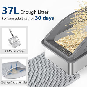 Bac à litière en acier inoxydable pour gros chat Bac à litière en métal extra large avec couvercle non collant avec tapis à litière pour chat non collant - Product Image 3