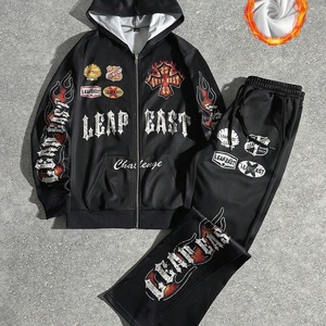 Ensemble 2 pièces décontracté pour homme, streetwear, personnalisé, avec impression numérique de lettres, sweat à capuche zippé et pantalon de survêtement oversize - Product Image 2