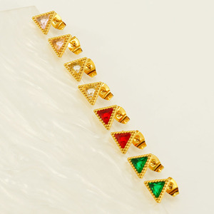 ZOGXIN Triangular Stud Earrings 18K Gold Plated Zircon Inlay Geometric Design Women's Fashion Jewelry - Product Image 3