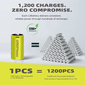 แบตเตอรี่ CITICITY แบบชาร์จได้ C พร้อมที่ชาร์จ USB, ลิเธียมไอออน 1.5v 3000 mAh, ชาร์จได้ภายใน 3.5 ชั่วโมง, ใช้งานได้มากกว่า 1200 รอบการใช้งาน - Product Image 6