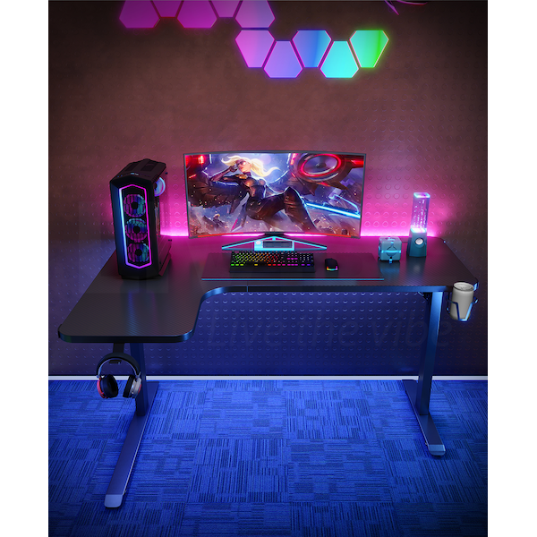 ORANGLES Large L-Shaped RGB LED Gaming Desk | Modern White Computer Table with Adjustable Height, Customizable Design, High Quality PC Gamer Desk (Kuwait) - elegant presentation - exhibiting components - Image 6 of 6 | ideal for home | Discount on Large L-Shaped RGB LED Gaming Desk | Modern White Computer Table with Adjustable Height, Customizable Design, High Quality PC Gamer Desk (Kuwait) Virginia | Free Shipping ORANGLES