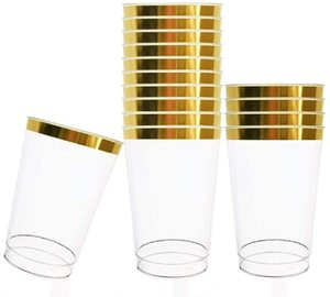 Gobelets jetables en plastique BST Clear 12 oz, élégants, avec bordure dorée, pour mariage, fêtes de Noël et de Thanksgiving - Product Image 1