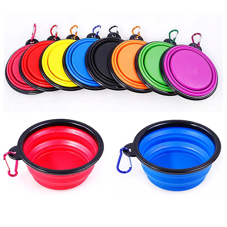 Fertigen Sie personal isierte Silikon tragbare faltbare Haustier fütterung schale mit Metalls chnalle Travel Dog Colla psible Food Water Bowl