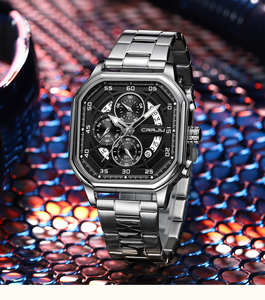 Montre de luxe pour homme en alliage à quartz, chronographe tendance à 3 aiguilles, bracelet en acier inoxydable, étanche 3 ATM, aiguilles lumineuses - Product Image 5