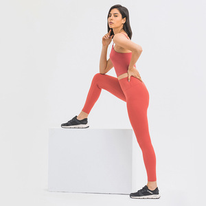 ODM Pantalones de yoga deportivos elásticos de cintura alta para mujer, mallas deportivas de nuevo estilo <span class=keywords><strong>con</strong></span> líneas sólidas sin vergüenza - Product Image 5