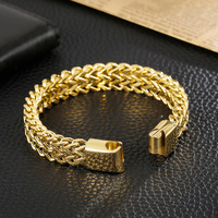Bracelet pour homme en acier inoxydable gravable, tressé double rangée, avec boucle plate, réglable, bijou tendance pour cadeau