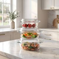 Bol en verre borosilicate de haute qualité, résistant à la chaleur, avec couvercle, pour four et micro-ondes, idéal pour soupes et salades - Vente en gros