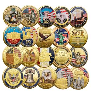 Amerikaanse herdenkingsmunt voor het 250-jarig jubileum, ontwerp met gouden Amerikaanse vlag en vrijheidsbel, Custom Metal 2026. - Product Image 1