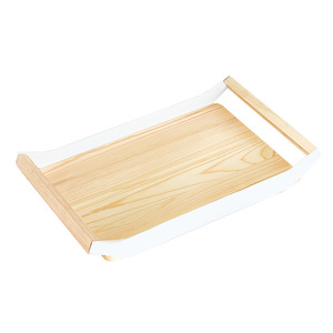 Bandeja rectangular de madera maciza con asas, blanca, tamaño pequeño, tamaño grande, para servir café, té, uso doméstico - Product Image 1