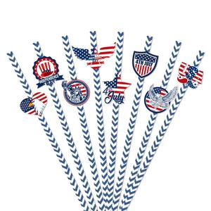DAMAI Independence Day <b>Straws</b> Decorations 24pcs Party <b>Straw</b> with Stars and Flags <b>Disposable</b> Paper <b>Straws</b> for 4th of July Party - Product Image 1