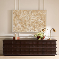 Meuble TV, console multimédia, buffet, armoire de rangement en bois de chêne foncé à motif géométrique de style Mid-Century Modern pour chambre et salon