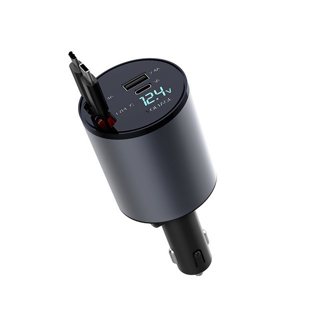 Retractable Cables Car Charger 4 in 1 Super Fast Car Phone Charger 100W With 2 USB Ports Car Charger