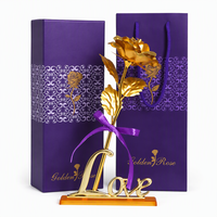 Ornement de rose plaqué or, fleur artificielle éternelle, base en forme de cœur, boîte cadeau, mariage, Saint-Valentin, vente en gros