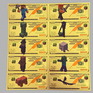 Nouveauté 2026 : 10 types de billets de banque Anime Mine Craft d'Amérique plaqués or 24 carats pour collection - Product Image 1