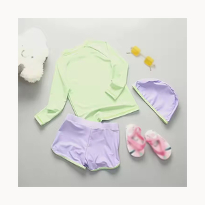 Traje de Baño de Manga Larga para Niñas, Diseño Deportivo Dividido con Protección Solar, Conjunto de Traje de Baño para <span class=keywords><strong>Adolescentes</strong></span> de 3 Piezas - Product Image 1