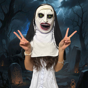 หน้ากากแม่ชีหน้ากากแต่งหน้าน่ากลัวฮาโลวีนหลอกใบหน้าผีน่ากลัวชุดหูฟังยางแม่ชี - Product Image 6