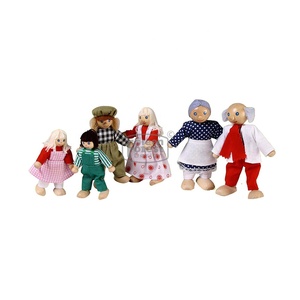 Familia de Muñecas Felices de Madera, 6 Personas, Figuras Flexibles de Madera - Product Image 1