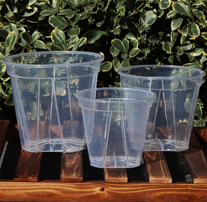 Transparent Plastic Garden <b>Pots</b> Planter with Saucer, Plant <b>Pot</b> Nursery Drainage Hole <b>for</b> House Plants, <b>Herb</b>, Flowers - Product Image 1