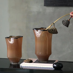 Medieval <b>Black</b> <b>Edge</b> Creative Folds Handmade Large Mouth Coffee Porcelain Powder Glass Vase Entrance Countertop Crystal Vase - Product Image 2