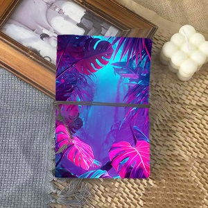 Cuaderno Vintage A6 hecho a mano, cierre de corbata, 160 páginas, práctico Registro de reunión, regalo para colegas con hojas tropicales exóticas - Product Image 1