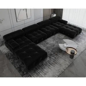 ATUNUS Sofa Modular Korea, Set Hotel ruang tamu bentuk U hitam