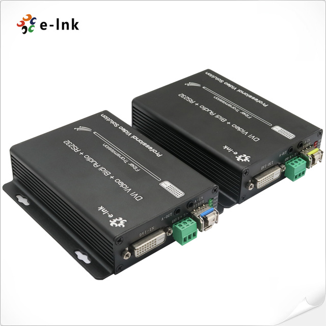 E-link DVI Fiber Optic Extender Bidirectional Stereo Audio RS232 HD Video Converter up to 80km HDCP 1.2