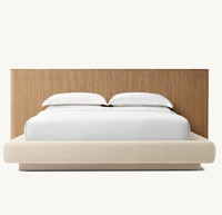 Meubles de chambre à coucher d'intérieur de luxe Lit King Size en bois de chêne Lit à panneaux allongés avec base en tissu