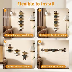 Porte-chapeaux mural en bois massif, support de rangement et d'exposition pour chapeaux de soleil et de cowboy, design durable - Product Image 2
