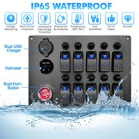 Panel Saklar Rocker Marine 10 Tombol dengan Tombol Klakson, Charger USB, Voltmeter 12V, dan Pemutus Sirkuit untuk Mobil, RV, Truk