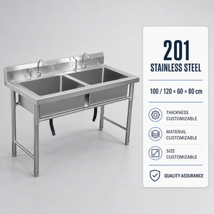 อ่างล้างจานสแตนเลสแบบสองหลุม 201 SS สำหรับร้านอาหาร โรงแรม ครัวจัดเลี้ยง - Product Image 6