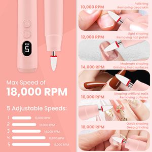 Premium Brushless Motor 18000RPM 5-Speed Professional Portable Rechargeable Electric Nail Drill with LCD Screen - Product Image 5