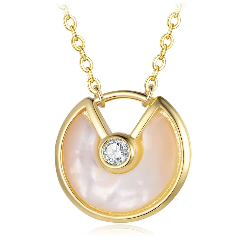 Women Fine Jewelry 14K Gold Plated 925 Sterling Silver Diamond CZ Shell Necklace