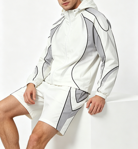<strong>Men</strong> 2 Piece Hooded Tracksuit Custom Geometric Line Windbreaker Lightweight Breathable Minimalist Athletic Summer Vintage ODM OEM - Product Image 4