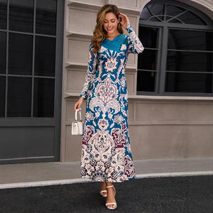 بيع بالجملة عبر الحدود أزياء أنيقة المرأة المطبوعة فستان الشيفون بأكمام طويلة طول الكلمة الأزهار الإمبراطورية فستان عارضة - Product Image 3