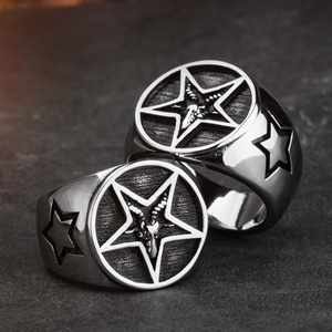 High Quality Fallen Angel Fashion Jewelry <strong>Pentagram</strong> Rings Stainless Steel <strong>Goat</strong> <strong>Head</strong> Satan - Product Image 2