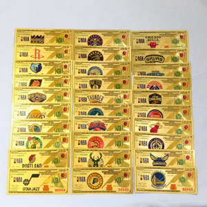 Ensemble de billets de banque en feuille d'or <span class=keywords><strong>NBA</strong></span> 30 équipes, style billet de 100 dollars, objet de collection pour les fans de basketball - Product Image 1