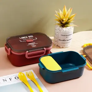 Klarer Deckel Lunchbox mit 1 Einsatz box Kunststoff versiegelter Lebensmittel behälter mit Löffel und Gabel 1L
