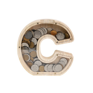 Wooden Craft 26 A-Z Letters Piggy Bank Personalized Name Money Box Deposit Box Large-capacity Wooden for Kids PD Natural Wood