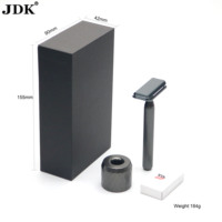 Kit de Rasoir de Sécurité à Double Lame en Alliage d'Aluminium Usiné CNC pour un Rasage Lisse, avec Support et 5 Lames, Coffret Cadeau pour Hommes pour Rasage Humide
