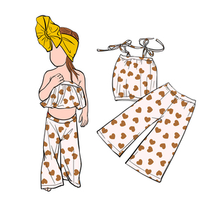 Conjunto de Pantalones y Top con Hombros Descubiertos B10 para Niñas, Lindos Estampados Personalizados, Ropa de Bebé de Algodón, Estilo Europeo-Americano - Product Image 3
