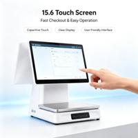 Caisse enregistreuse POS à double écran de 15,6 pouces, système Windows 10, imprimante intégrée de 58 mm / 80 mm, Bluetooth / WiFi, pour caisse enregistreuse de vente au détail